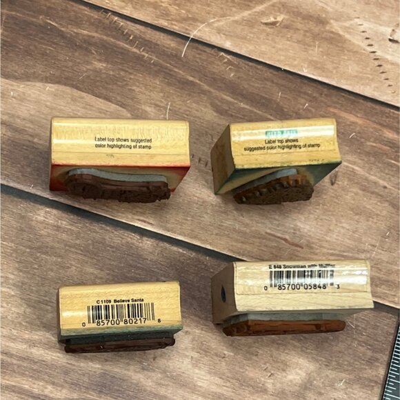 VINTAGE HERO ARTS LOT OF 4 RUBBER STAMPS STOCKING SNOWMAN CHRISTMAS TREE ANGEL - Picture 5 of 6